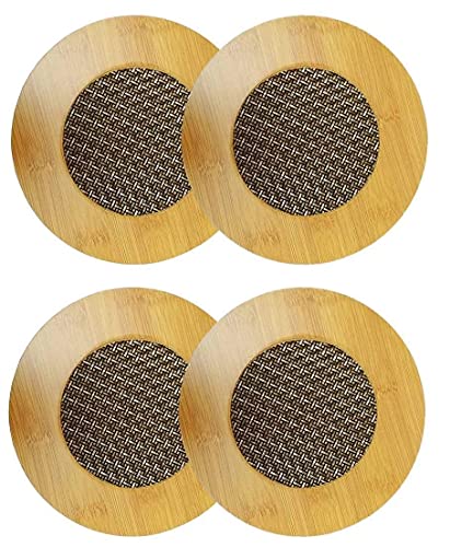 KALUNI Round Shape Heating Insulation Resistant Natural Bamboo Wooden Coaster Heat Table Ware Pad Place mat for Hot Coffee, Bowl Tea Cup, Home, Kitchen Dining Pan Pot Holder (Pack of-4)