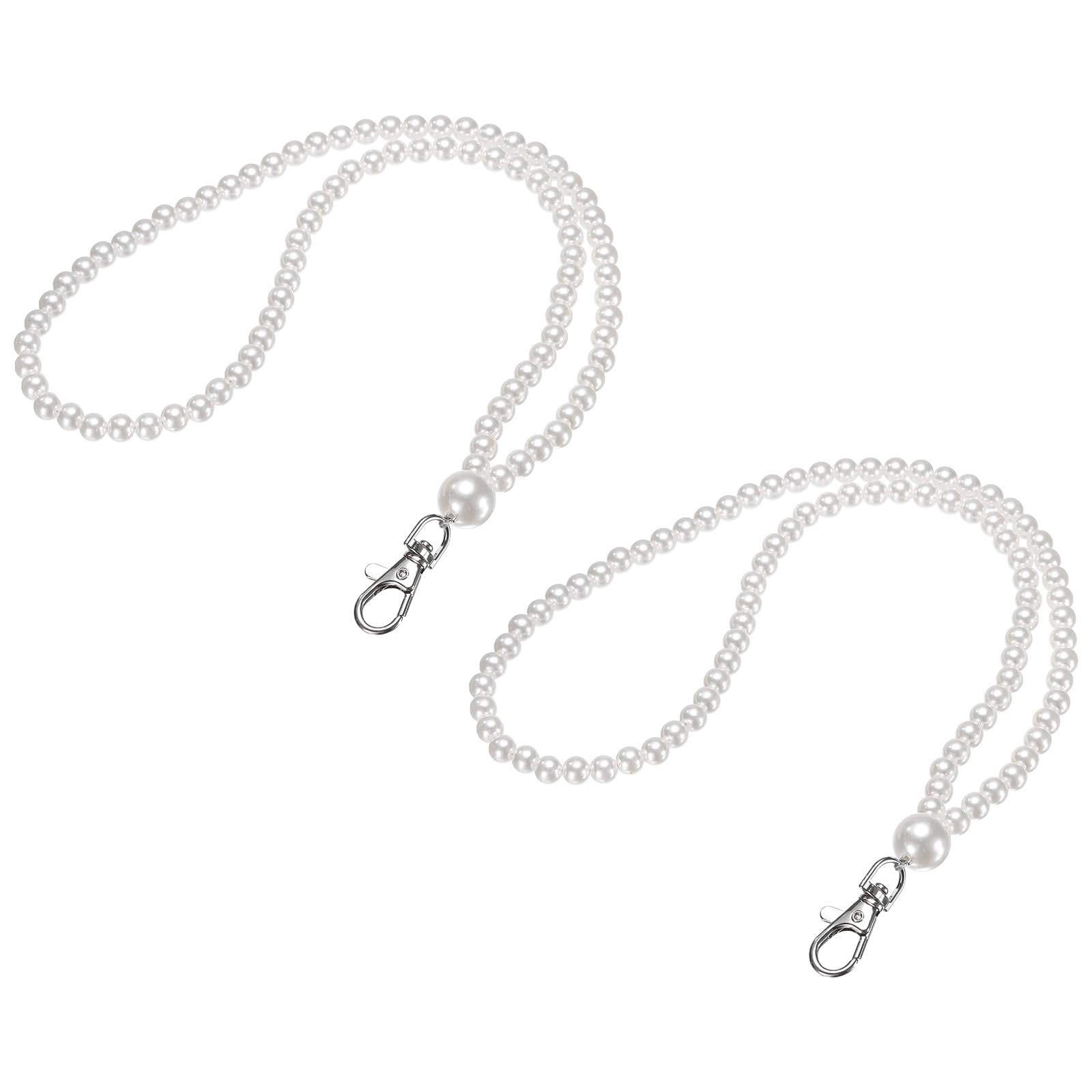 PATIKIL Faux Pearl Beaded Lanyard, 2 Pcs ID Badge Lanyard Cell Phone Chain Name Tag Keys Holder Stylish Keychain for Phone Case Women Keys Card Phone, Pearl White
