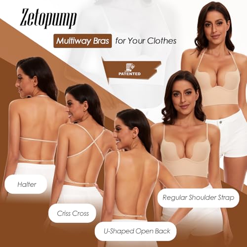 Low Back Bras for Women-Seamless Invisible Backless Bra-Lightly Lined Secret Plunge Open Back Multiway Halter Bras4