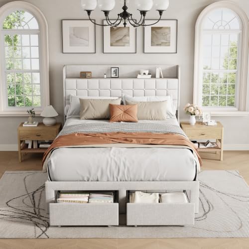 Image of Bed Frame, 12 Inch Solid Pine Wood Platform Bed Frames for King Mattress, Includes Wood Slats Support, No Box Spring Needed, Easy Assembly, Pine