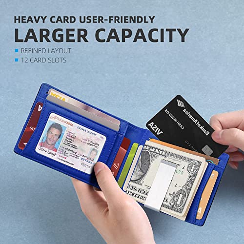 Wallet for Men Slim with 12 Slots RFID Blocking Men's Front Pocket Wallet Black with ID Window (CARBON BLACK AND BLUE)2