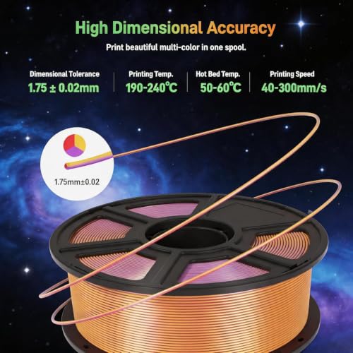 Image of Silk PLA 3D Printer Filament 1.75mm Filajoy3D 3D Printing Filament 250g Dimensional Accuracy + /- 0.03mm for Most FDM 3D Printers,Blue Purple Yellow