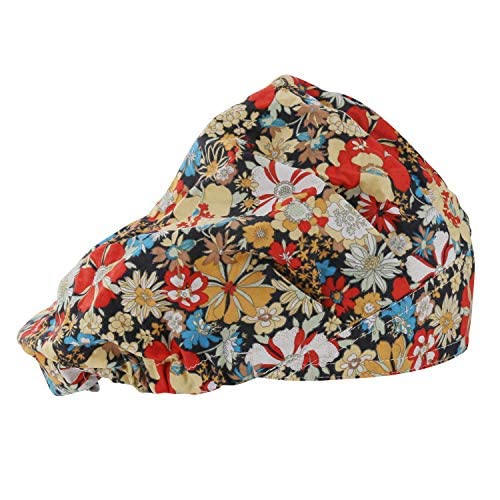 YAUOLIVE Bouffant Caps for Women and Men's Scrub Hats Working Cap One Size Multi Color, Red Yellow Flowers, One size
