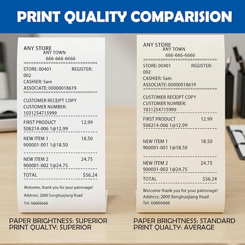 Image of MOREBLUE Pack of 40 Thermal Paper Rolls, 79mm x 15m POS White Paper Rolls, Smooth Print Billing Paper for Credit Card Machine, POS Printer, Petrol Pump Billing