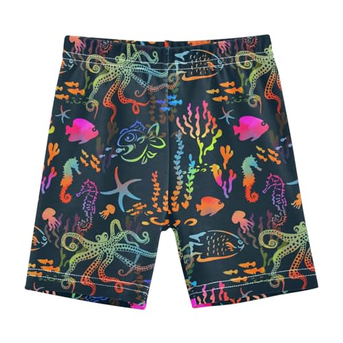 JHKKU Girls Colorful Marine Animals Shorts Cotton Cartwheel Bike Kids Biker Under Dress Dance Short Girl Clothes 5T