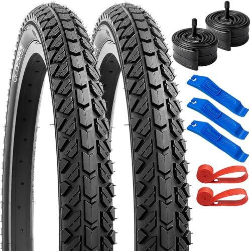 YunSCM 2Pcs Foldable 20 inch Bike Tyres 20x1.95 Tires 54-406 and 20 inch Inner Tubes AV32mm Valve Compatible with 20x1.90 20 x 1.95 20x2.0 Road bikes
