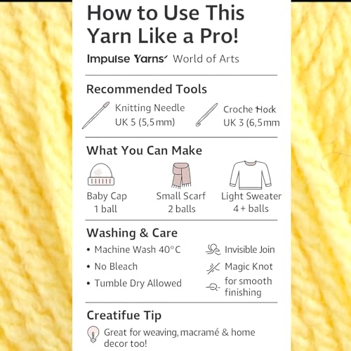 Image of WOAFashions Impulse Hand Knitting & Crochet Yarn, Premium Acrylic, 4 : Medium (Corn Field) (100gms / 3.5oz / 200mtr / 218yds)