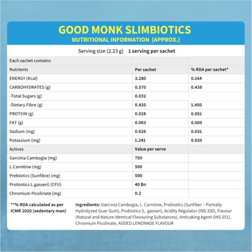 Image of Good Monk Slimbiotics with Garcinia Cambogia, L-Carnitine, Prebiotics & 40 Bn CFU Probiotics | Weight Loss for Women & Men | Boosts Metabolism & Reduces Cravings Naturally | 30 Days Pack
