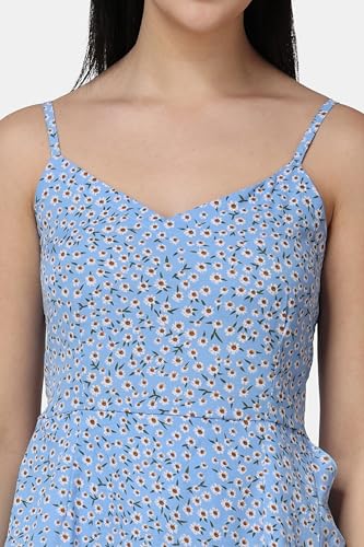 Image of POPWINGS Casual Floral Printed Midi Frill Strap Dress for Women || Sleeveless Midi-Length Women Dress || V-Neck Maxi Dress for Women || Stylish Western Summer Women Dress