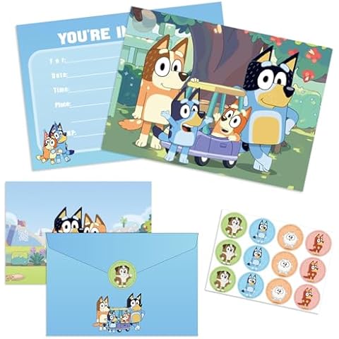 12 Blue-y Cartoon Birthday Invitations Set Cover