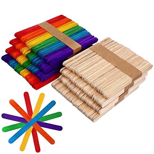EXCEART 400Pcs Colorful Craft Sticks,Natural Wood Craft Sticks, Wooden Ice Pop,Ice Cream Sticks