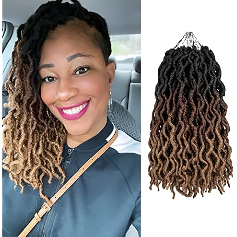 Short Wavy Gypsy Locs Crochet Braids Ombre Brown Prelooped Soft Faux Loc River Wave Synthetic Curly Dreadlock Hair Extensions For Women(12inch, T1B3027) Cover
