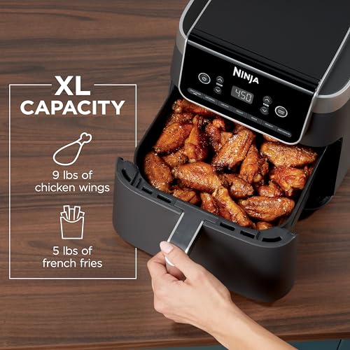 Image of Ninja | Air Fryer Pro XL | 6.5QT Capacity fits up to 9lbs of Wings| 7-in-1 Max Crisp, Broil, Air Fry, Roast, Bake, Reheat & Dehydrate | Dishwasher Safe Parts | Space Saving | Grey | AF182AMZ