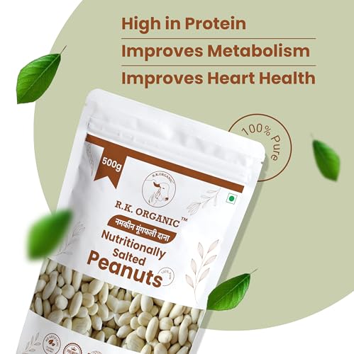 Image of R K Organic Jumbo Roasted salted Peanut, Desi Singdana, 500g | Salted & Roasted | 100% Natural Snack | Rich in Protein & Fiber (Pack Of 1)