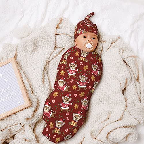 Image of Christmas Biscuits Newborn Swaddle Blanket with Hat Sets Newborn Receiving Blanket for Boy Girl Swaddle Sack Shower Infant Gift
