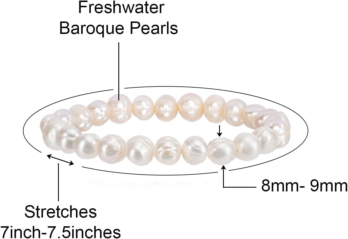 Savlano 8-9MM Cultured Freshwater Baroque Pearl Stretch Bracelet 7 Inches. Available In a Range of Beautiful Colors, For Women Comes with Gift Box - Image 3