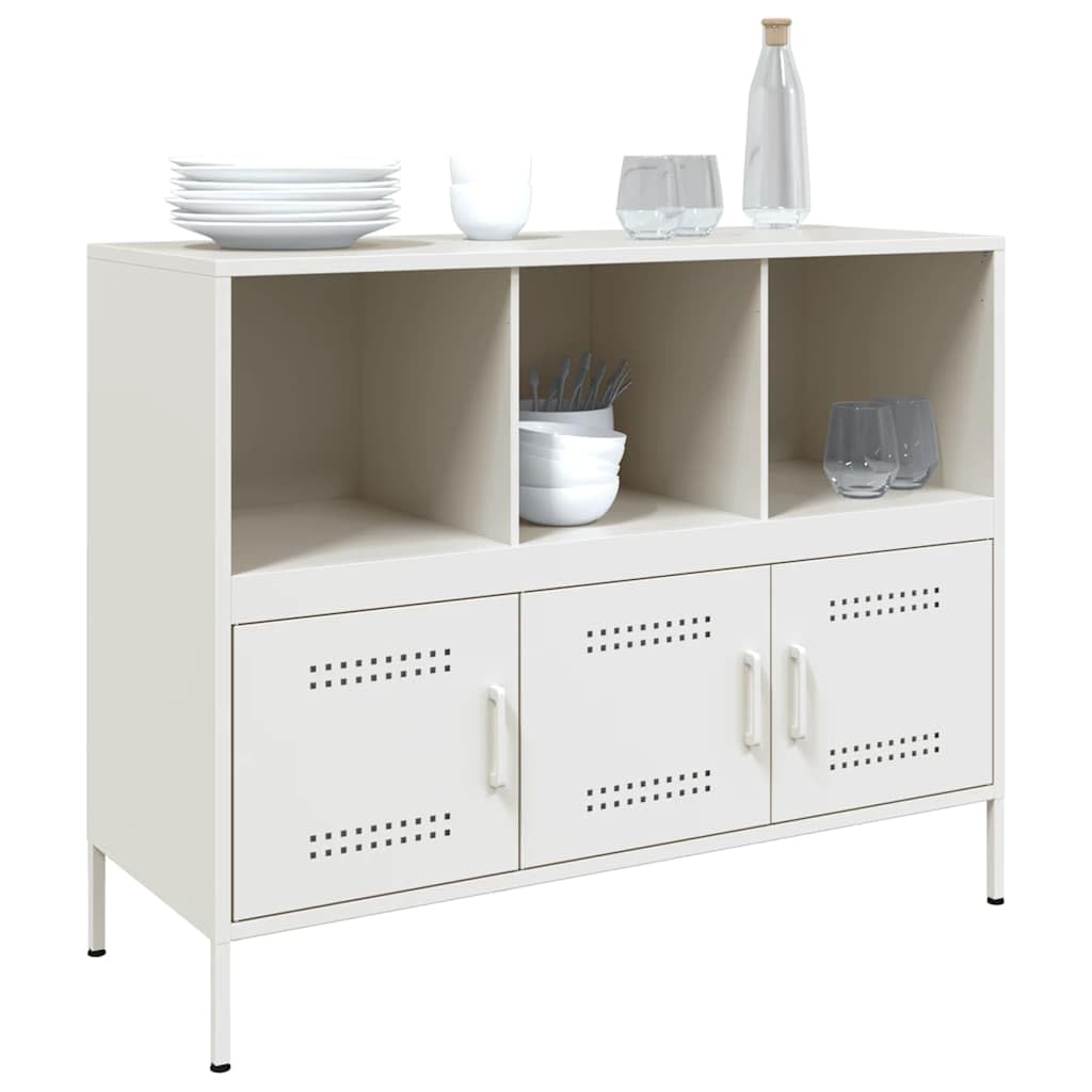 Credenza bianca in metallo, 100,5 x 39 x 79 cm, comò con 3 ante