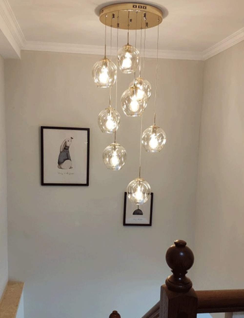 KXEcoLife Indoor 8 Lights Duplex Building Large Chandelier Villa Stair Long Chandeliers Staircase Glass Balls Pendant Multi Light Ceiling Lamp,Foyer