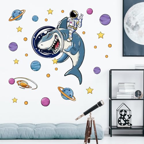 Vinilo decorativo infantil espacial tiburón miniatura 3