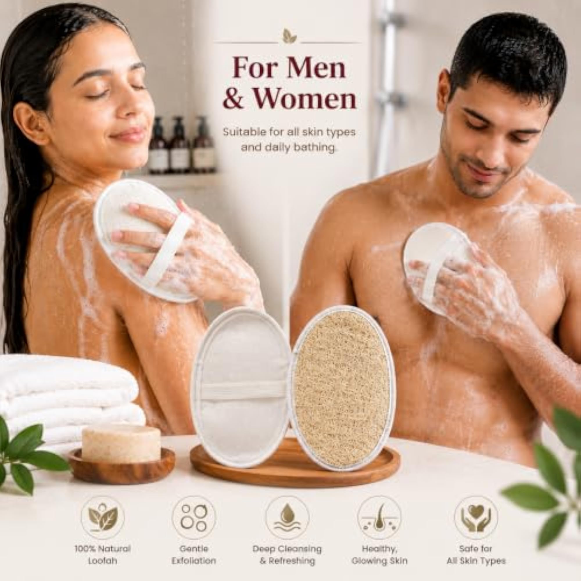 Natural Oval Loofah for Bathing, Pack of 4, Gift for Her