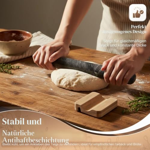 Flexzion Französisches Marmor-Nudelholz, 30,5 cm schwarzes Marmor-Nudelholz zum Backen mit Holzständer – Antihaft-Teigroller für Fondant… – Ansicht 2
