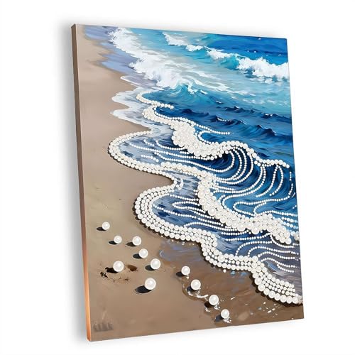 DIY 3D Plastic Pearl Painting Kit, Creativity DIY All-Pearl Dot Paintings, 3D Gemstone Art Crafts, Ocean Pearls Painting Kit for Adults Beginner for Gift Home Wall Decor