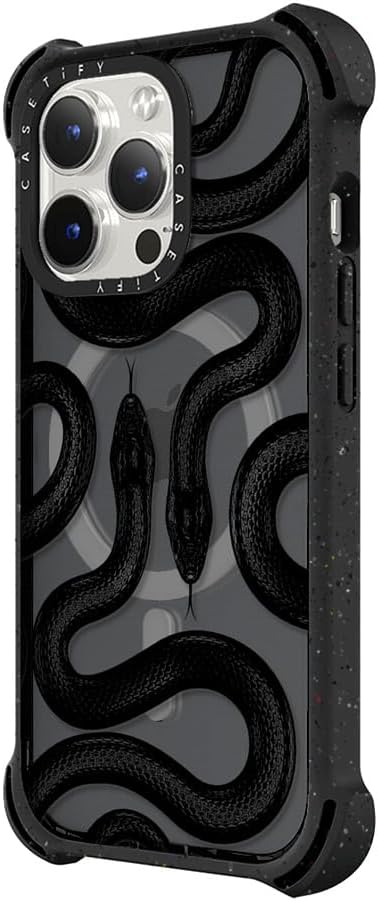 CASETiFY Bounce Case for iPhone 15 Pro [6X Military Grade Drop Tested / 21.3ft Drop Protection/Compatible with Magsafe] - Black Kingsnake - Triple Black