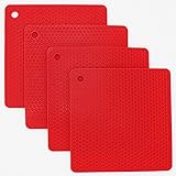 Smithcraft Silicone Trivets for Hot Dishes, Pots and Pans, Hot Pads for Kitchen, Red Silicone Pot Holders, Silicone Mats for Kitchen Quartz Counter Heat Resistant Mat, Flexible Table Trivet Mat Set 4