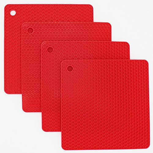 Smithcraft Silicone Trivets For Hot Dishes, Pots And Pans, Hot Pads For Kitchen, Red Silicone Pot Holders, Silicone Mats For Kitchen Quartz Counter Heat Resistant Mat, Flexible Table Trivet Mat Set 4 #TOP2