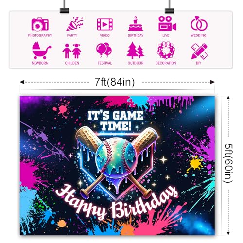 Fondo decorativo de cumpleaños Tema Béisbol 7x5 pies miniatura 7