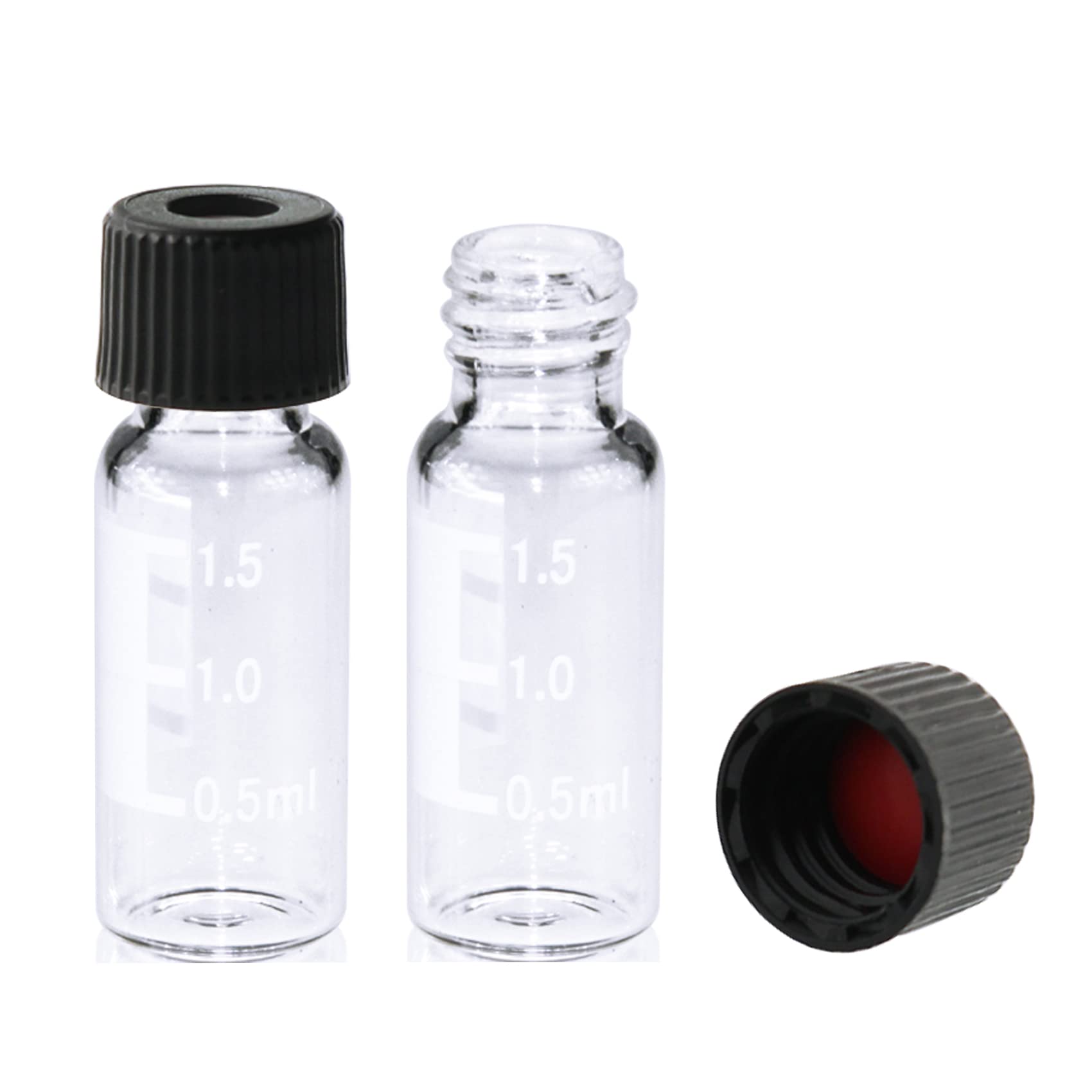 Lot de 100 fioles transparentes de 2 ml, 8-425 HPLC, 8 mm avec zone d'écriture, bouchon à vis noir et septa