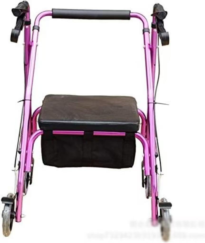 Andador plegable ligero con asiento y cesta de la compra, carrito de aluminio de 4 ruedas para personas mayores y ancianos