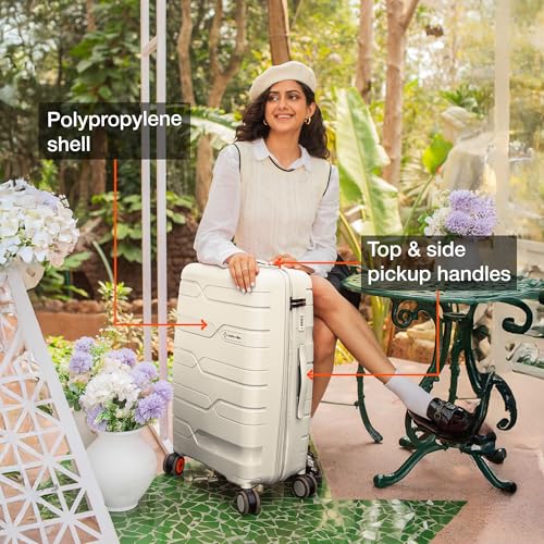 Image of Nasher Miles Paris Hard-Sided Polypropylene Check-in Luggage 28 inch | 75cm | 8 Wheels Large Trolley Bag for Travel | Suitcase (White)