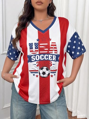 USA 2026 Soccer Cup Jersey: USA Jersey Shirts - Women Football Shirt Funny American Soccer Fans V Neck Clothes Red — view 5