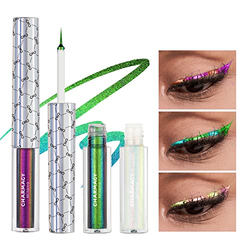 Image of CHARMACY Chameleon Liquid Eyeliner, Liquid Glitter Eyeliner, Highly Pigmented, Metallic Intense MultiColor Shifting waterproof Eyeliner, Ultra-Fine Tip, Longwearing, Smudge-proof (#SET3-903 /905 /908)