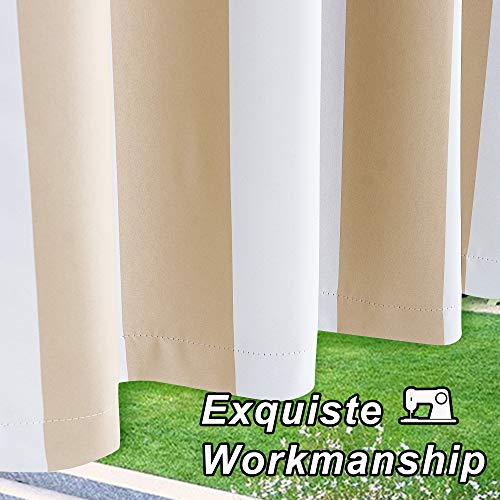 Nicetown 2 Panels Room Darkening Striped Outdoor Curtains For Patio Waterproof, Thermal Insulated Rustproof Grommet Indoor Outdoor Window Treatments For Porch, Biscotti Beige & White, W52 X L95 #TOP5