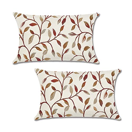 Summer Farmhouse Oblong Rectangle Throw Pillow Case Cushion Cover Lumbar Pillowcase For Sofa 12 X 20 Inch, Brown Leaves #TOP4