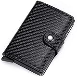 VM FASHION KISS Men Credit Card Holder RFID Blocking Leather Vintage Aluminum Business Wallet (black, Carbon fiber)