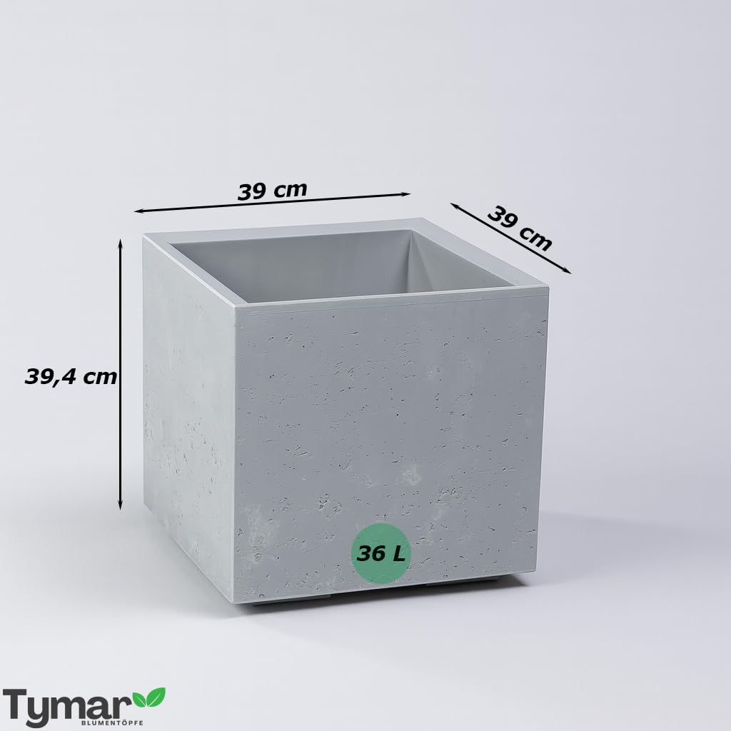 Tymar Pflanzkübel groß außen auf Rollen 40x40 x40, blumenkästen, grosser blumentopf,pflanzentopf, übertopf XXL, pflanztrog Betonoptik Kunststoff_KARO (Beige)