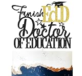 Finally Ed.D Doctor of Education Cake Topper, Congrats Ed.D, PHD/DR Degree Graduation Party Decorations, Black and Gold Glitter