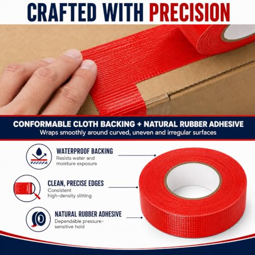 Image of GGR Supplies CDT-36 Industrial Grade Cloth Duct Tape, Red 3 Inch x 60 Yards, Waterproof UV Resistant Heavy Duty, Clean Removal with No Sticky Residue for Repairs, Packaging, and Bundling