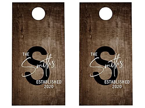 Cornhole Wraps - Customized Family Name Cornhole Wrap #504 - Cornhole Graphic Decals - Includes Application Squeegee - Set of (2) Cornhole Skins 25" x 49" Wraps with Gloss Laminate