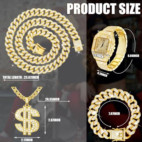 8 Pcs Hip Hop Jewelry Set Dollar Sign Pendant Necklace Bracelet Watch Sunglasses Rings 80s 90s for Men2