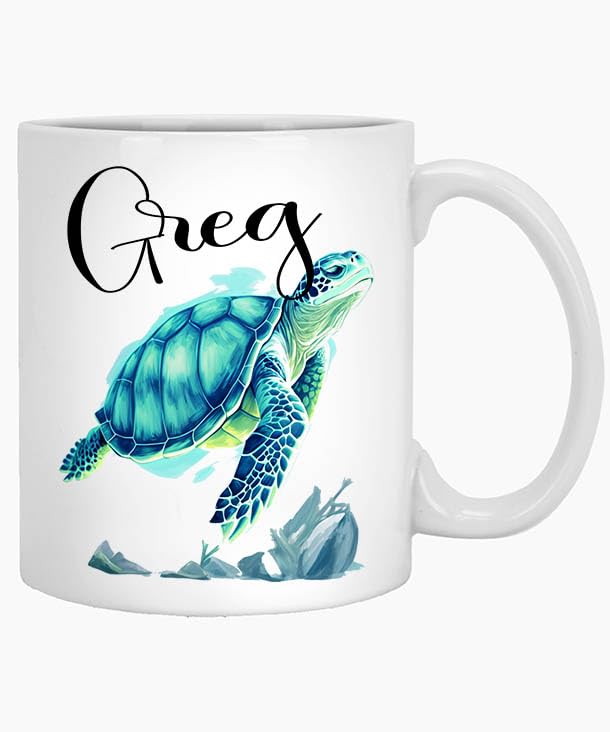 Personalized Turtle Travel Mug - Custom Name Porcelain Coffee Cup, Gift For Ocean Animal Lovers