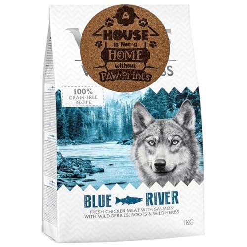 AETN Creations Blue River Protein-Rich Chicken & Salmon Dry Dog Food 1kg Grain-Free Formula with Wild Berries Includes Exclusive AETN Dog Quote Coaster