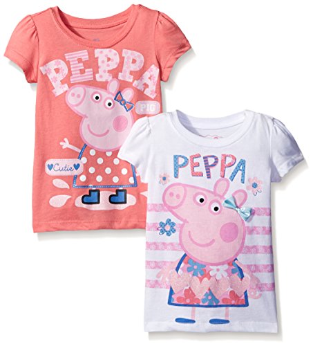 Peppa Pig Toddler Girls' Clothing Shop (Multiple Styles), 2 Pack Tees Pink/White, 3T