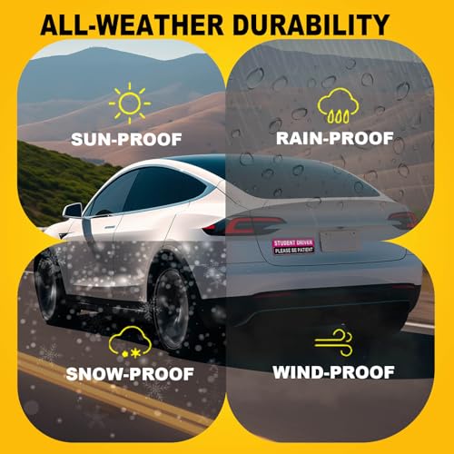 Image of NIMONA Student Driver Magnet for Car - Funny 2 Pack Please Be Patient Removable Magnetic Bumper Sticker Set - Reflective New Driver Safety Sign - Weather-Resistant - 10 x 4 inch (Pink)