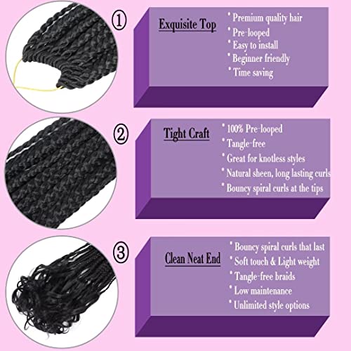 8 Packs French Curl Crochet Braids Hair For Black Women 14Inch Boho Box Braids Crochet Hair With Large Bouncy Curly Ends Prelooped French Curly Braiding Hair Extensions(#1B 14") #TOP2