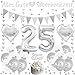 Xietaea Silberhochzeit Deko Silber Luftballons - 40 Stück 25 Jubiläum Dekoration Set mit Ballons Girlande, Zahl 25 Luftballon und Tortendeko, Innen Außen 25 Hochzeitstag Dekorationen