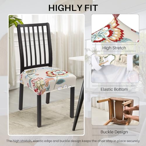 Image of SearchI Dining Chair Seat Covers Set of 4, Rear Covered, Elegant Flower